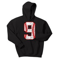 9th Birthday Baseball Big Number Nine 9 Year Old Kids Hoodie