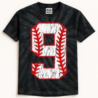 9th Birthday Baseball Big Number Nine 9 Year Old Kids Tie-Dye T-Shirt