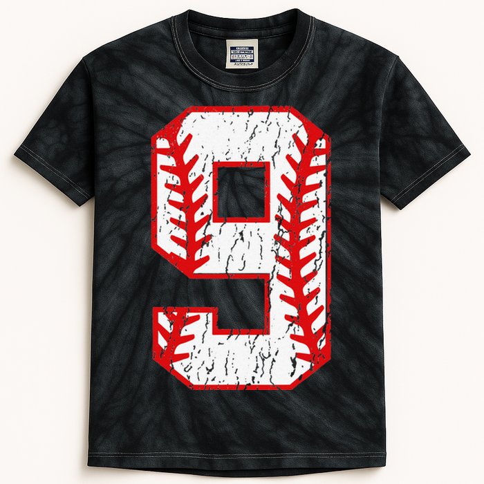 9th Birthday Baseball Big Number Nine 9 Year Old Kids Tie-Dye T-Shirt