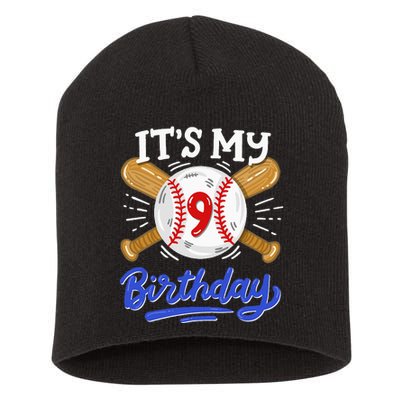 9th Baseball Birthday Party Sport Fan 9 Years Old Short Acrylic Beanie