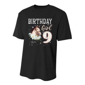 9th Birthday Bday 9 Year Old Horse Animal Lovers Youth Performance Sprint T-Shirt