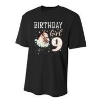 9th Birthday Bday 9 Year Old Horse Animal Lovers Youth Performance Sprint T-Shirt