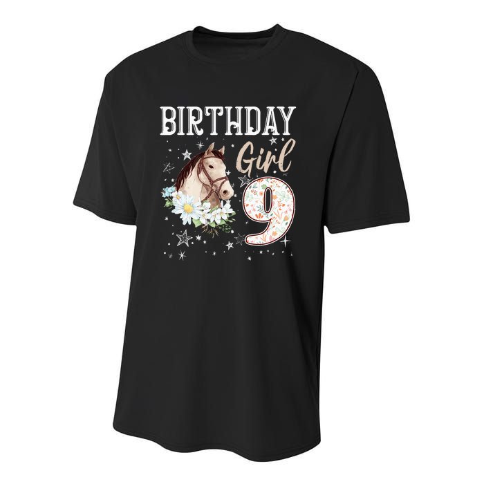 9th Birthday Bday 9 Year Old Horse Animal Lovers Youth Performance Sprint T-Shirt