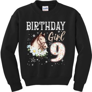 9th Birthday Bday 9 Year Old Horse Animal Lovers Kids Sweatshirt