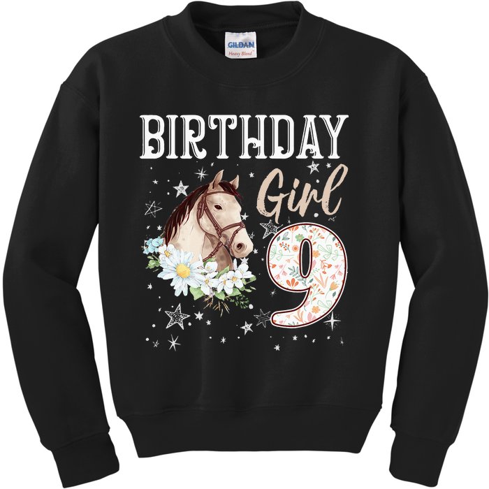 9th Birthday Bday 9 Year Old Horse Animal Lovers Kids Sweatshirt