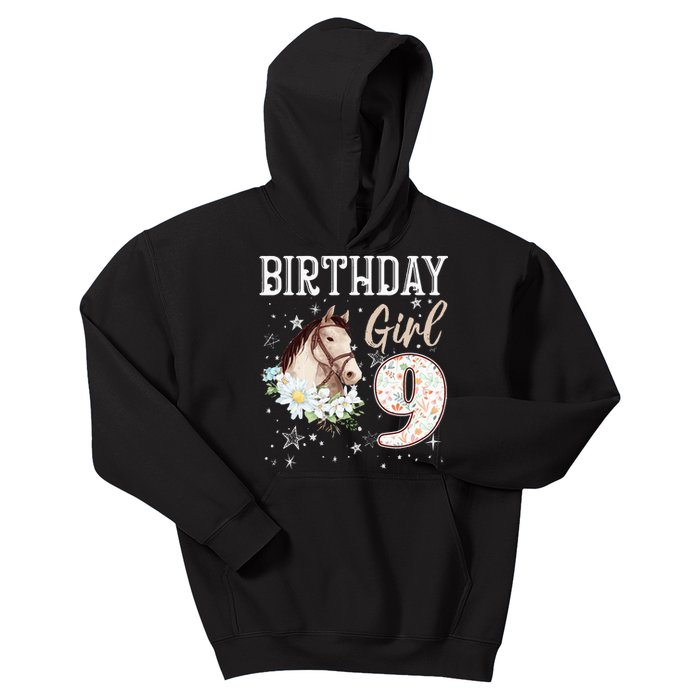 9th Birthday Bday 9 Year Old Horse Animal Lovers Kids Hoodie