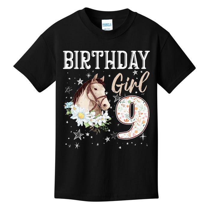 9th Birthday Bday 9 Year Old Horse Animal Lovers Kids T-Shirt