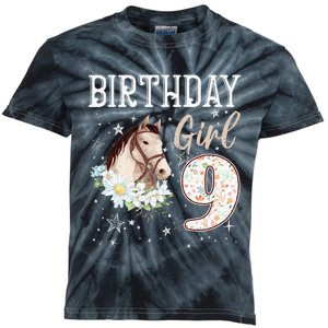 9th Birthday Bday 9 Year Old Horse Animal Lovers Kids Tie-Dye T-Shirt