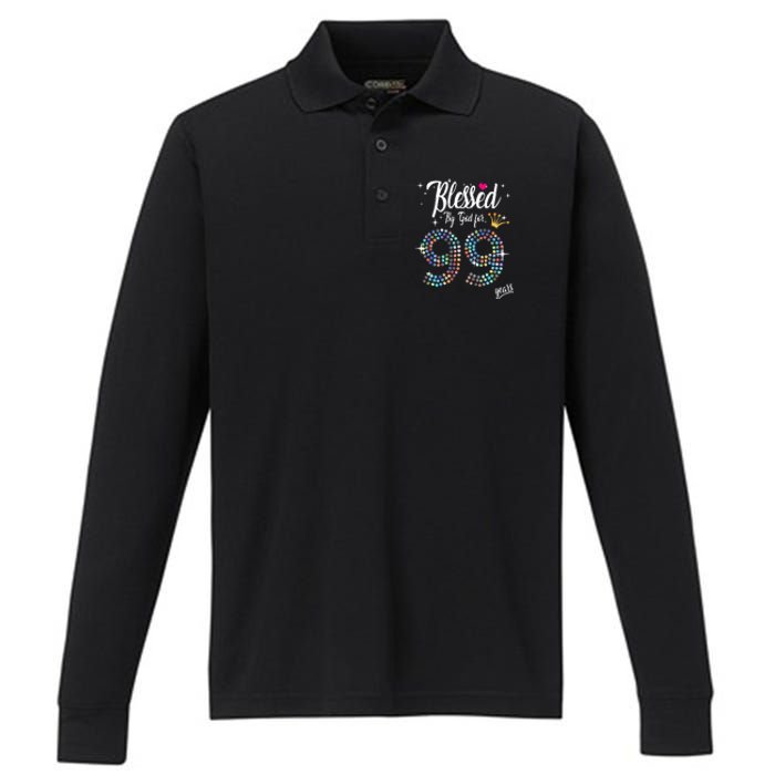 99th Birthday Blessed By God For 99 Years Anniversary Performance Long Sleeve Polo