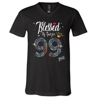 99th Birthday Blessed By God For 99 Years Anniversary V-Neck T-Shirt