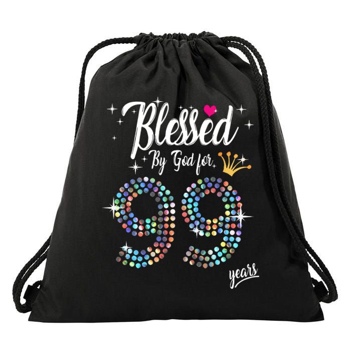 99th Birthday Blessed By God For 99 Years Anniversary Drawstring Bag