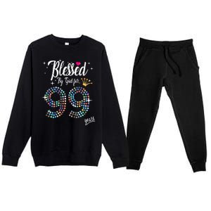 99th Birthday Blessed By God For 99 Years Anniversary Premium Crewneck Sweatsuit Set