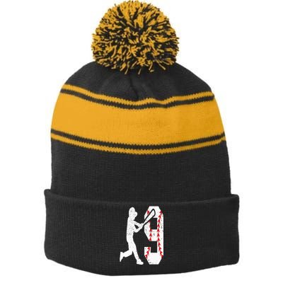 9th Birthday Baseball Big Number Nine 9 Year Old Stripe Pom Pom Beanie