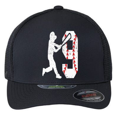 9th Birthday Baseball Big Number Nine 9 Year Old Flexfit Unipanel Trucker Cap