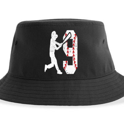 9th Birthday Baseball Big Number Nine 9 Year Old Sustainable Bucket Hat