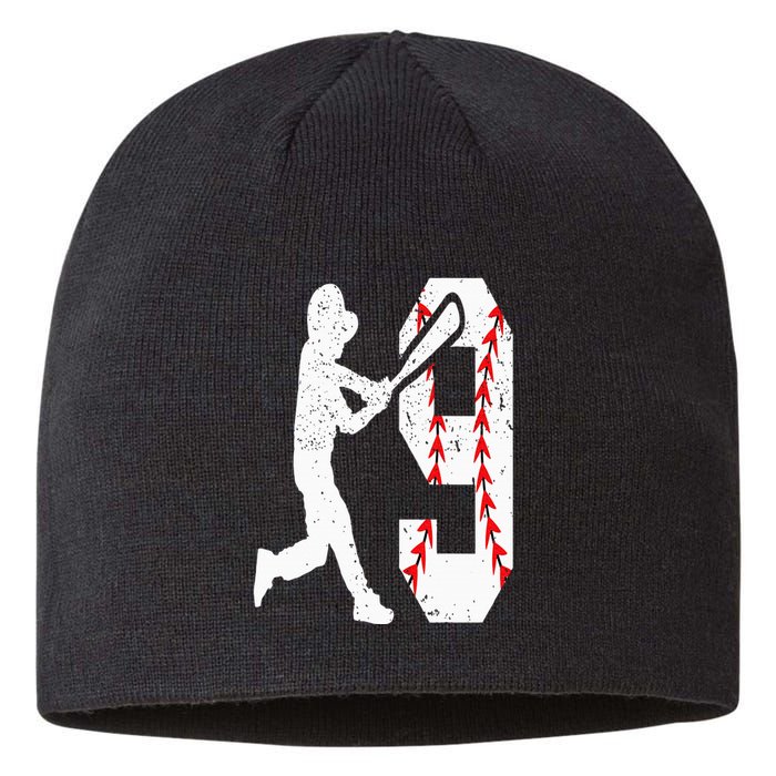 9th Birthday Baseball Big Number Nine 9 Year Old Sustainable Beanie