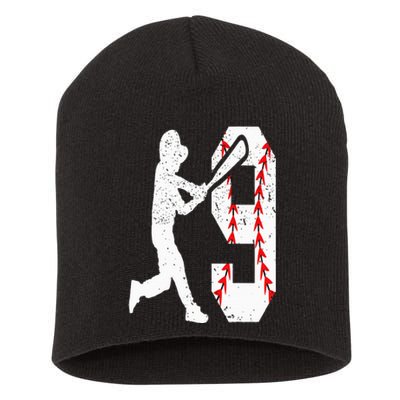 9th Birthday Baseball Big Number Nine 9 Year Old Short Acrylic Beanie