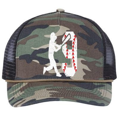 9th Birthday Baseball Big Number Nine 9 Year Old Retro Rope Trucker Hat Cap