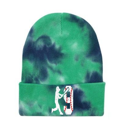 9th Birthday Baseball Big Number Nine 9 Year Old Tie Dye 12in Knit Beanie