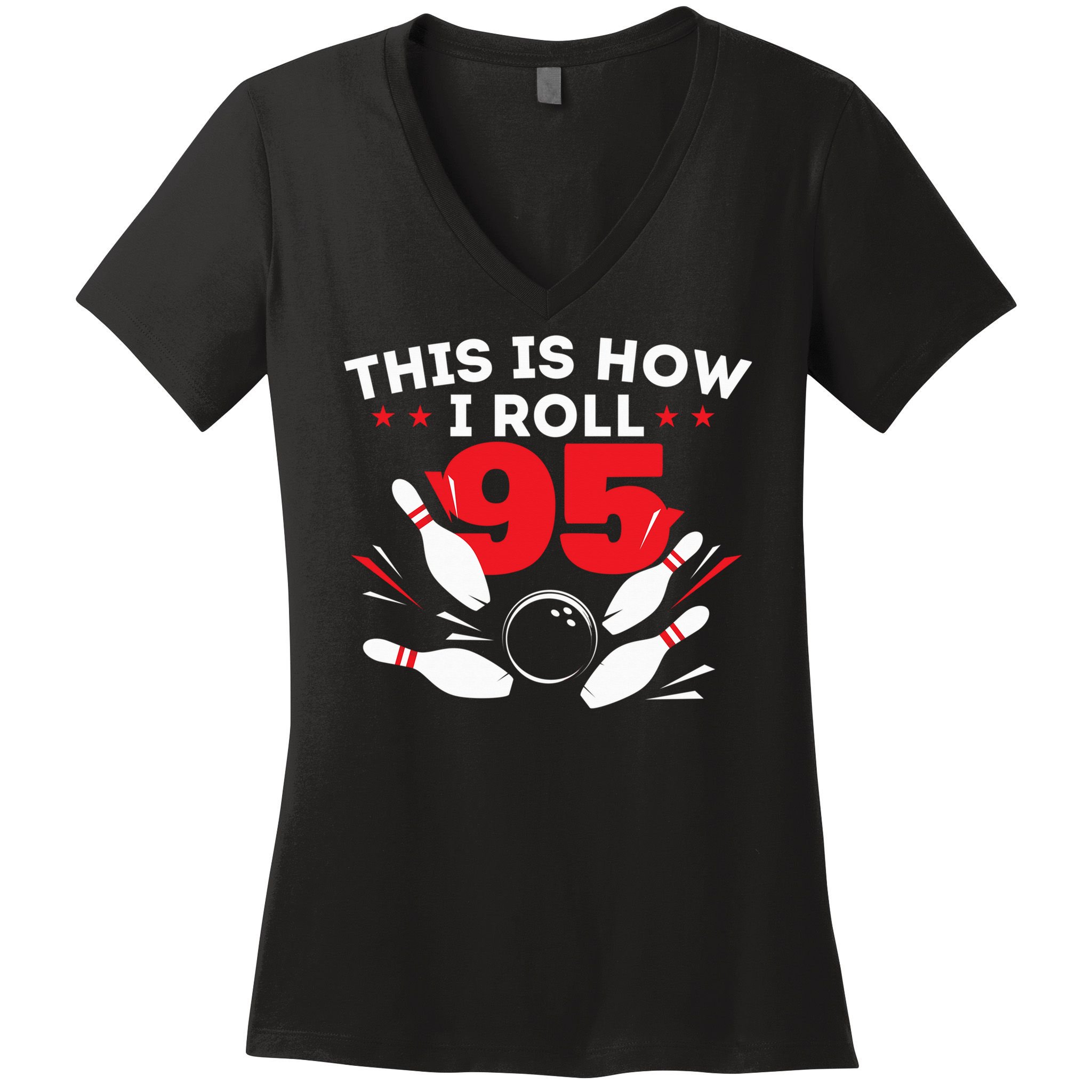 95th Birthday Bowling Lover 95 Years Old Bday Women's V-Neck T-Shirt