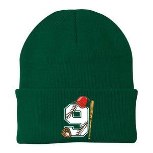 9th Birthday Baseball Big Number Nine 9 Year Old Boy Gir Knit Cap Winter Beanie