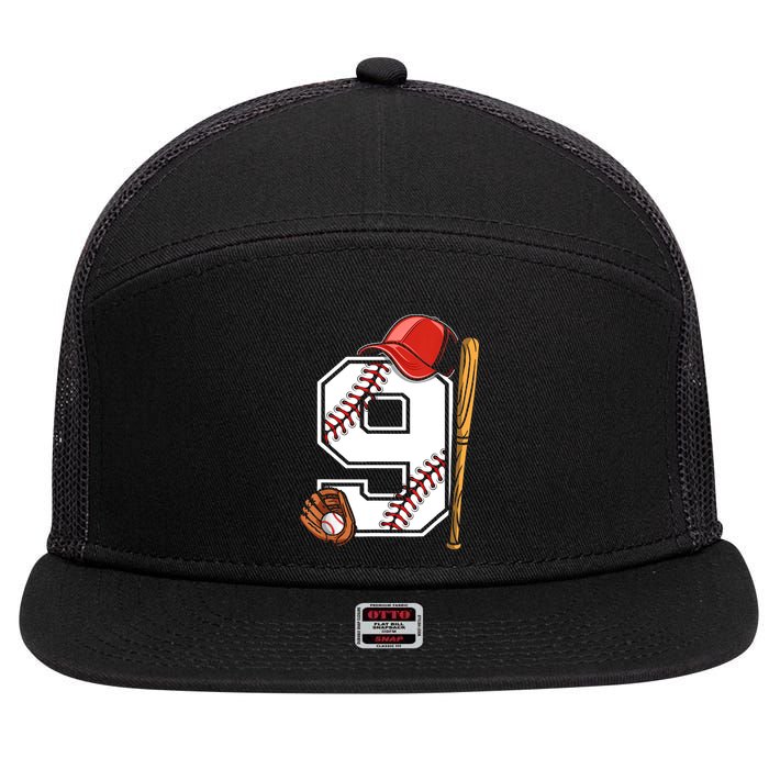 9th Birthday Baseball Big Number Nine 9 Year Old Boy Gir 7 Panel Mesh Trucker Snapback Hat