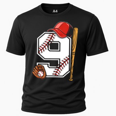 9th Birthday Baseball Big Number Nine 9 Year Old Boy Gir Cooling Performance Crew T-Shirt