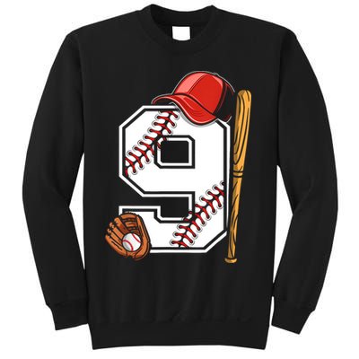 9th Birthday Baseball Big Number Nine 9 Year Old Boy Gir Sweatshirt