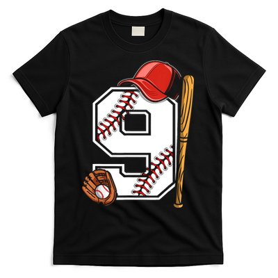 9th Birthday Baseball Big Number Nine 9 Year Old Boy Gir T-Shirt