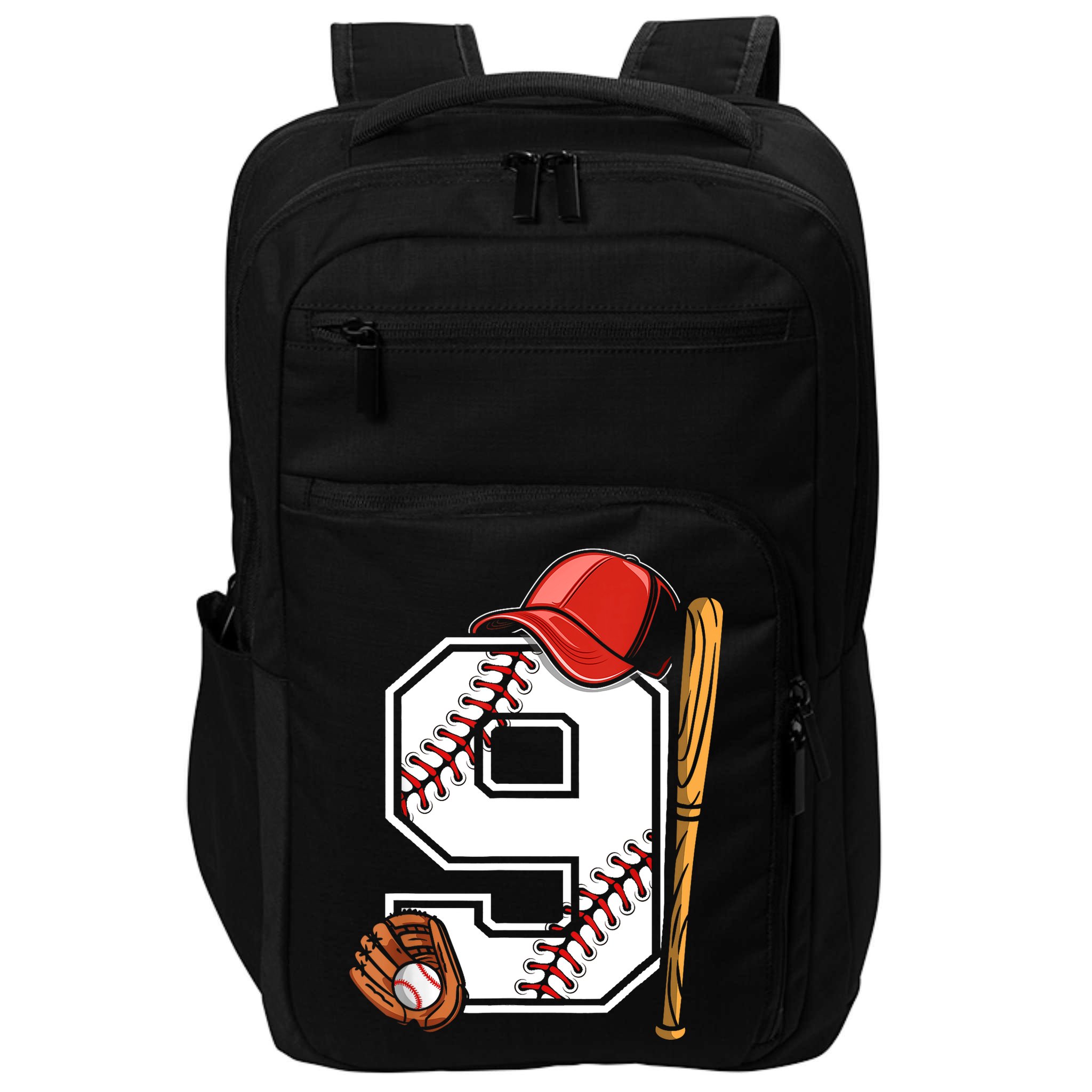 9th Birthday Baseball Big Number Nine 9 Year Old Boy Gir Impact Tech Backpack