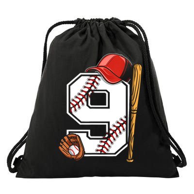 9th Birthday Baseball Big Number Nine 9 Year Old Boy Gir Drawstring Bag