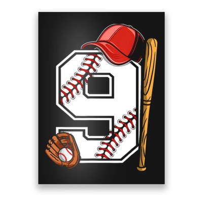 9th Birthday Baseball Big Number Nine 9 Year Old Boy Gir Poster