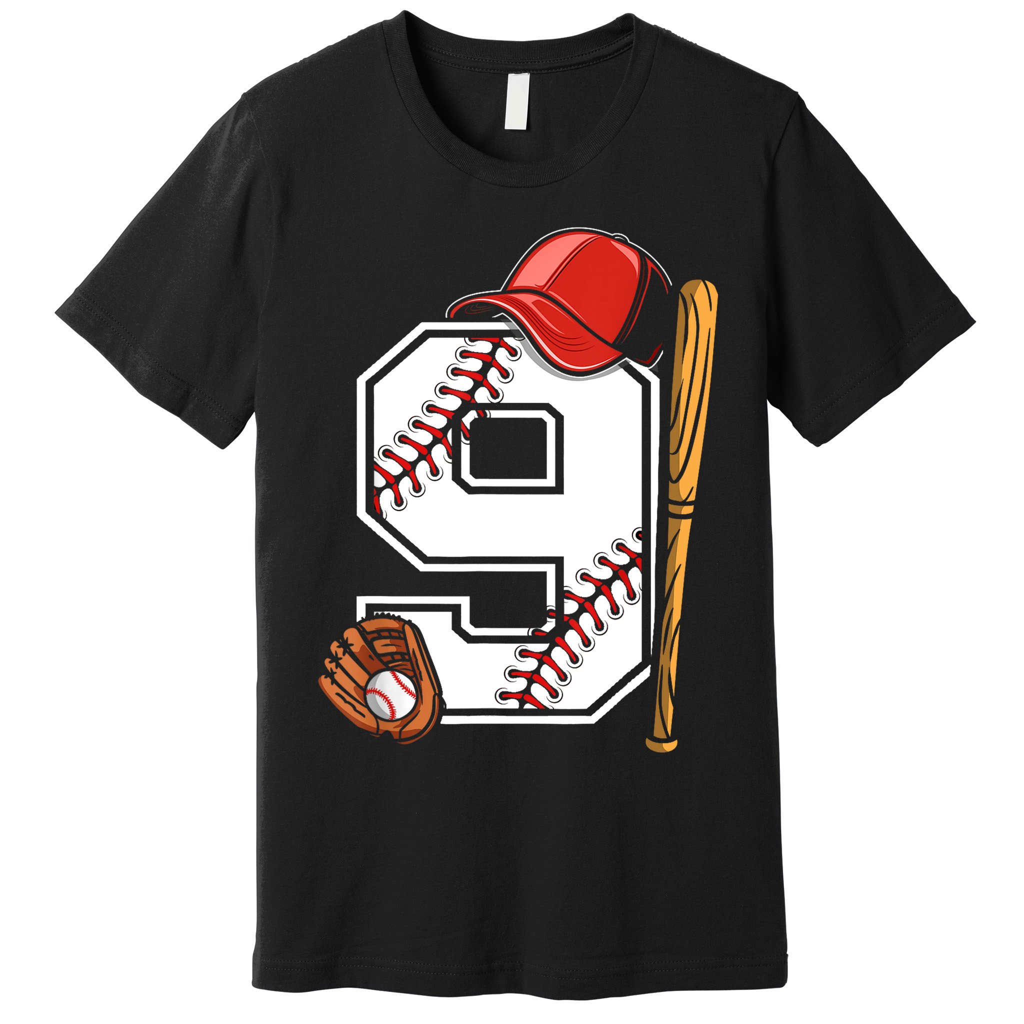 9th Birthday Baseball Big Number Nine 9 Year Old Boy Gir Premium T-Shirt