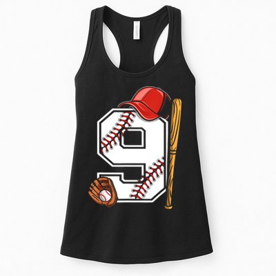 9th Birthday Baseball Big Number Nine 9 Year Old Boy Gir Womens Tank Top