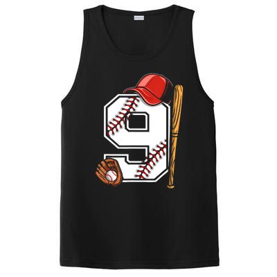 9th Birthday Baseball Big Number Nine 9 Year Old Boy Gir PosiCharge Competitor Tank