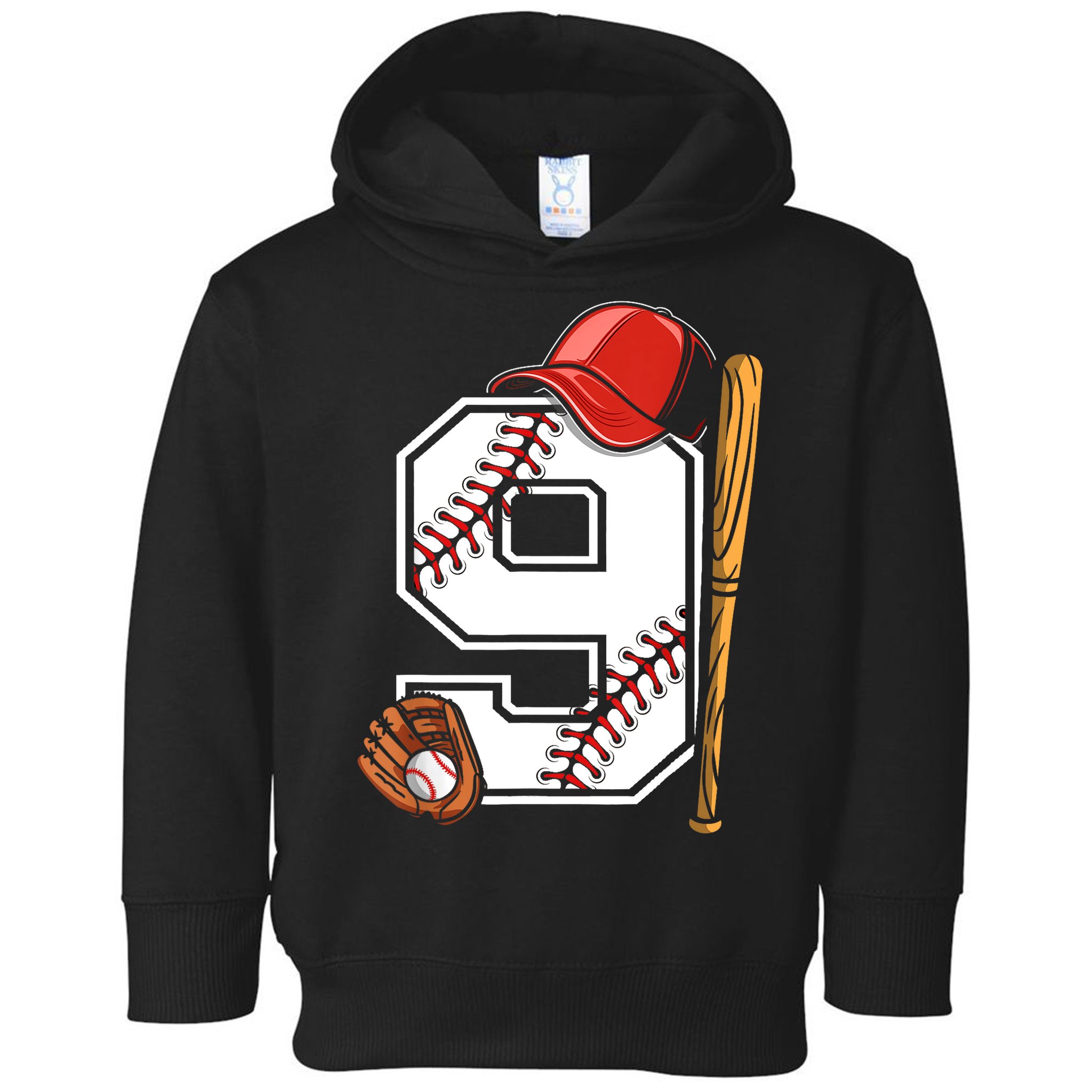 9th Birthday Baseball Big Number Nine 9 Year Old Boy Gir Toddler Hoodie