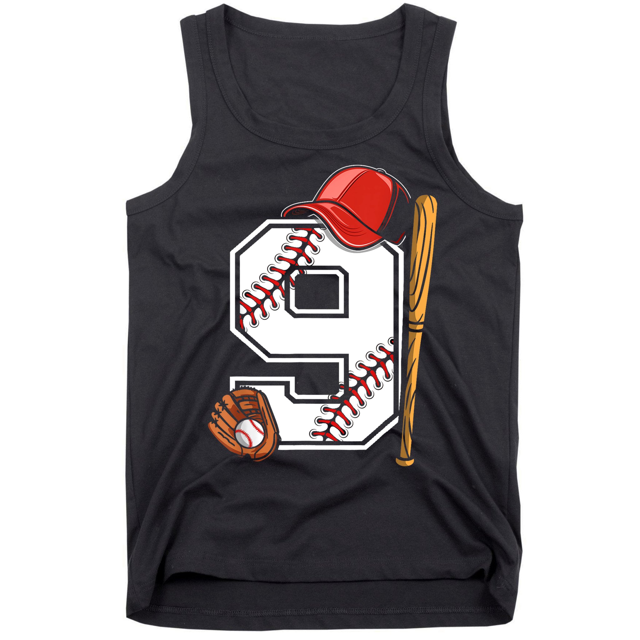 9th Birthday Baseball Big Number Nine 9 Year Old Boy Gir Tank Top