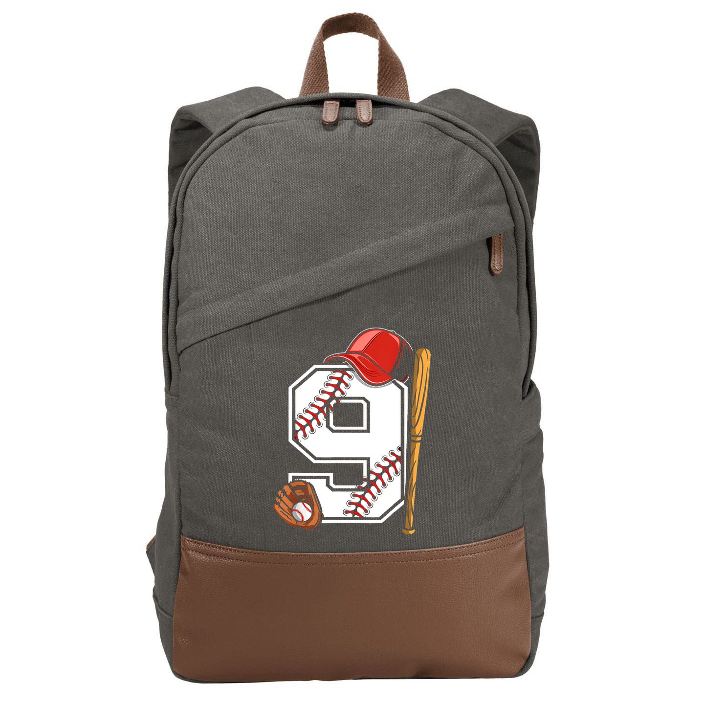 9th Birthday Baseball Big Number Nine 9 Year Old Boy Gir Cotton Canvas Backpack