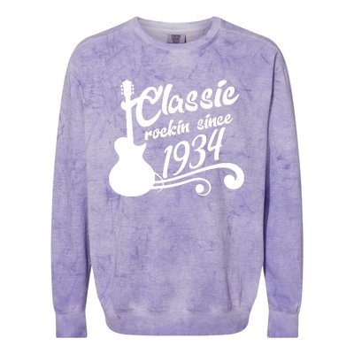 90th Birthday Classic Rockin Since 1934 Colorblast Crewneck Sweatshirt