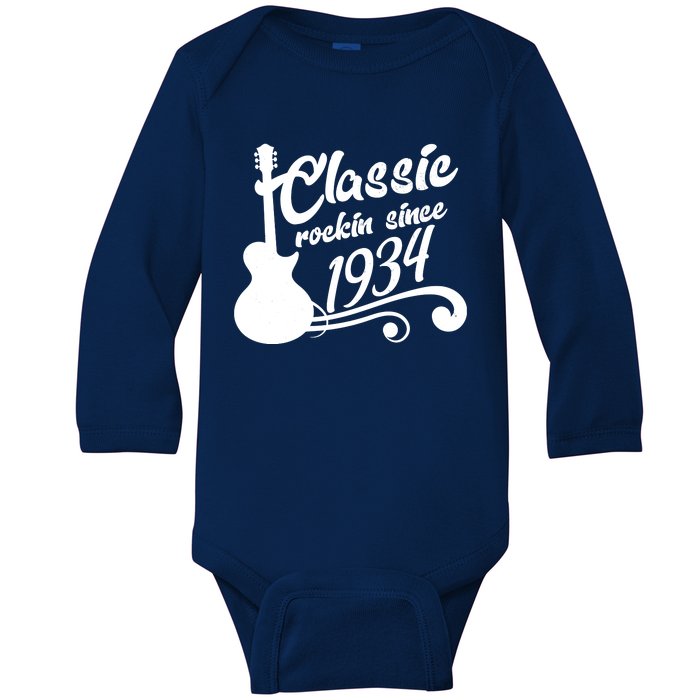 90th Birthday Classic Rockin Since 1934 Baby Long Sleeve Bodysuit