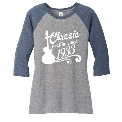 90th Birthday Classic Rockin Since 1933 Women's Tri-Blend 3/4-Sleeve Raglan Shirt