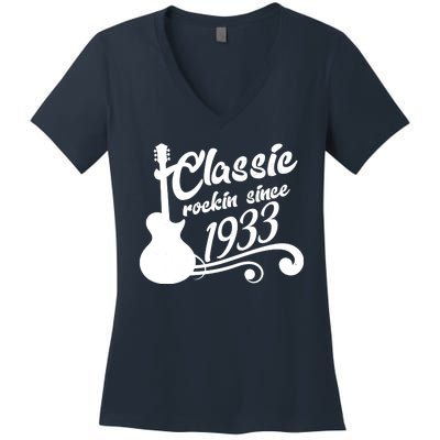 90th Birthday Classic Rockin Since 1933 Women's V-Neck T-Shirt