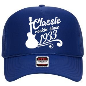 90th Birthday Classic Rockin Since 1933 High Crown Mesh Back Trucker Hat