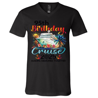 95th Birthday Cruise 2025 Family Cruise Vacation Birthday V-Neck T-Shirt