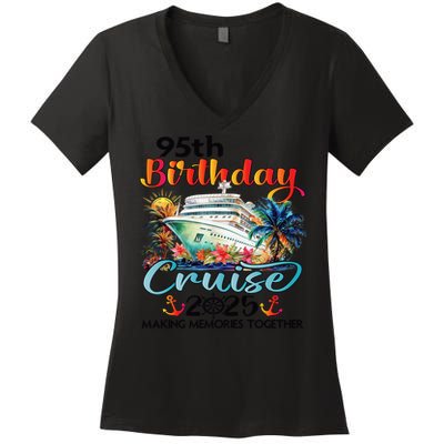 95th Birthday Cruise 2025 Family Cruise Vacation Birthday Women's V-Neck T-Shirt