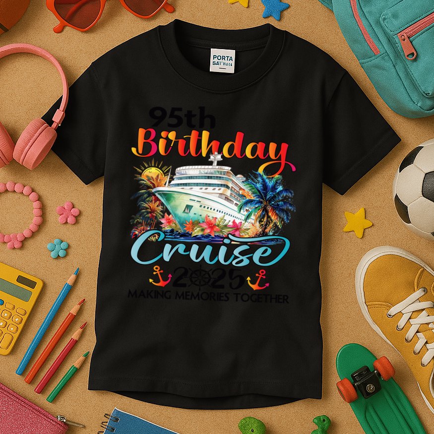95th Birthday Cruise 2025 Family Cruise Vacation Birthday Kids T-Shirt