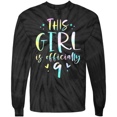 9th Birthday For Girls 9 Years Old Being Awesome Gift Tie-Dye Long Sleeve Shirt