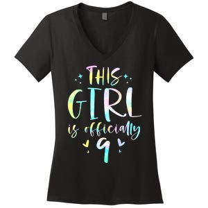 9th Birthday For Girls 9 Years Old Being Awesome Gift Women's V-Neck T-Shirt