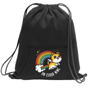 9th Birthday Funny Cat Rainbow On Cloud Nine Sweatshirt Cinch Pack Bag