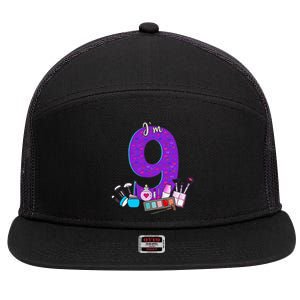 9th Birthday For Little Girl Makeup 9 Birthday 9Years Old 7 Panel Mesh Trucker Snapback Hat